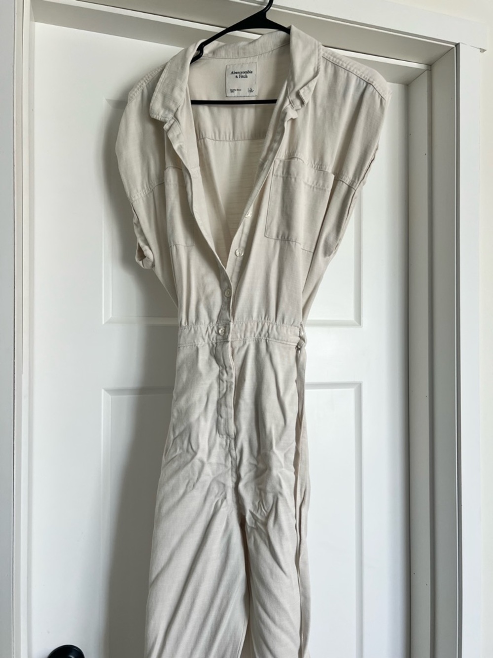Abercrombie & Fitch Light Cream Button-Front Utility Jumpsuit